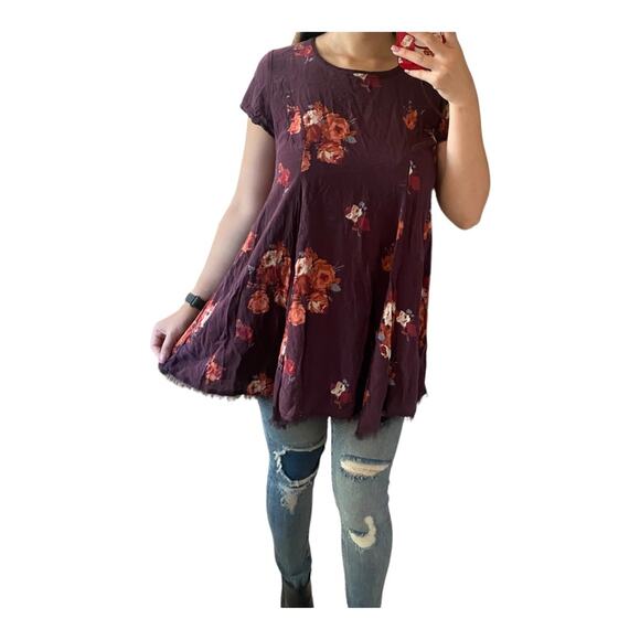Urban Outfitters Distressed Floral Flare Top Women Size Small - Picture 2 of 4
